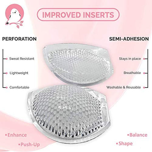 Femerchi Silicone Bra Inserts Pads for Sizes A-D – Breathable, Nonslip Breast Enhancers Inserts – Reusable, Washable Bra Pads Inserts Push Up – Semi-Adhesive Design for Bra, Bikini, Sports Bra