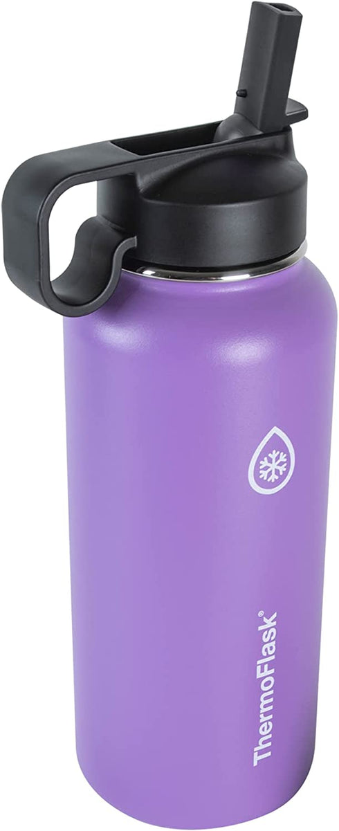 Thermoflask Double Stainless Steel Insulated Water Bottle with Two Lids, 32 Ounce, Plum
