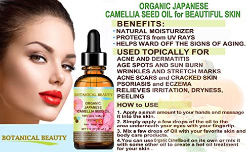 Japanese ORGANIC CAMELLIA Seed Oil. 100% Pure/Natural/Undiluted/Refined/Cold Pressed Carrier Oil. Rich antioxidant to revitalize and rejuvenate the hair, skin and nails. 0.5 Fl.oz-15ml.