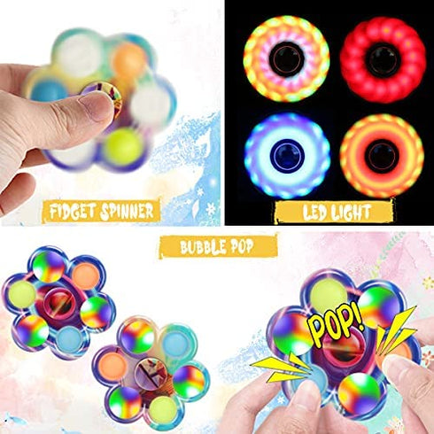 FIGROL LED Light Up Pop Fidget Spinner 2 Pack, Push Pop Bubble Light Fidget Spinner Toy, Pop Hand Spinner for Stress Relief, Party Favor Gifts for Children