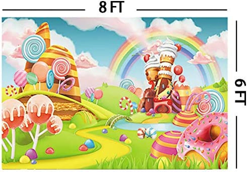 Qian 8x6FT Candyland Lollipop Backdrops Cartoon Candy World Photo Rainbow Studio Props Booth Baby Birthday Party Photography Background