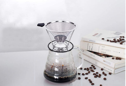 AINAAN Honeycombed Stainless Steel Coffee Filter, Reusable Tapered dripper with Removable Cup Holder, 2019, New Generation
