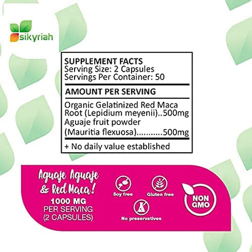 Sikyriah Curves Capsules for Women - Natural Supplement - 1000 mg per Serving - Butt and Breast Enhancement Pills - Aguaje and Red Maca Root from Peru - Pdf Guide - USDA Certified