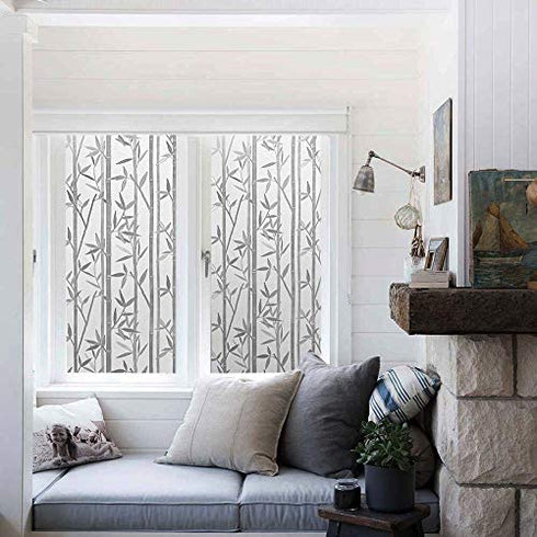 LEMON CLOUD Bamboo Window Film Stained Glass Film Frosted Privacy Window Decal Decorative Window Cling No Glue Removable Window Stickers(17.5 x 78.7 inch)