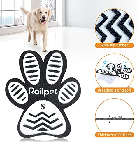 Roilpet Dog Slip Stopper Pads- Provide Your Dogs with Anti-Slip Traction from Slipping on Slippery Floors, Especially for Senior Dog for Indoors Wear (12 Sets 48 Pads, S (1-5/8"x1-3/8, 4-10 lbs))
