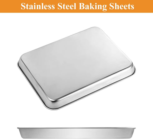 Stainless Steel Baking Sheet Set of 2, Deedro Cookie Sheet Metal Baking Pan Oven Tray, Non Toxic & Heavy Duty, Rust Free & Mirror Finish, Easy Clean & Dishwasher Safe, 10 x 8 x 1 Inch