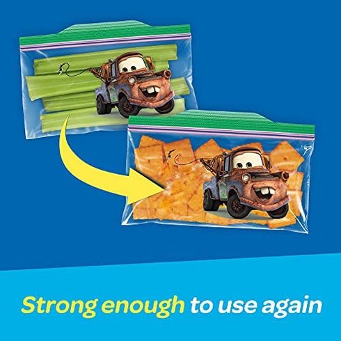 Ziploc Snack Bags for On the Go Freshness, Grip 'n Seal Technology for Easier Grip, Open, and Close, 66 Count, Pixar Designs