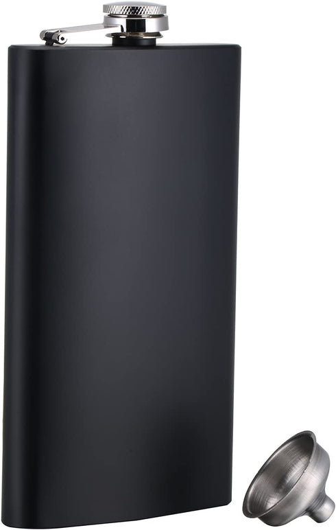 TOX TANEAXON 12 oz Matte Black Pocket Liquor Whiskey Hip Flask with Funnel and Premium Box - Stainless Steel and Leak Proof