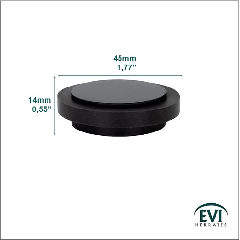 EVI | Adhesive Doorstop | 1.37'' X 0.55'' | Natural Silicone Black Rubber | Stainless Steel | Black Lacquered | Great Adherence | 100% Functional | Mod. I-203x12