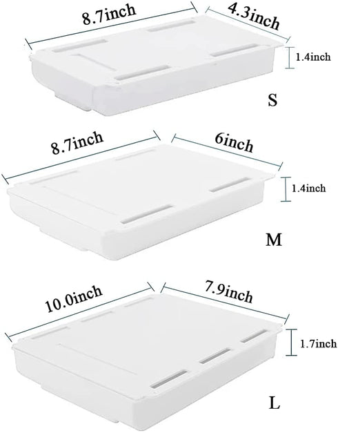 2 Pack Under Desk Drawer, Desk Accessories & Workspace Organizer, Pencil Holders, Hidden storage box, Self-Adhesive Drawer for desk/closet/bookcase/kitchen cabinet etc. (L+M)