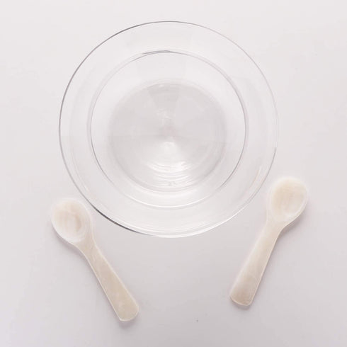 DUEBEL Glass Caviar Chiller Server Set Plus 2 pcs. x Mother of Pearl Caviar Spoon 3.15" Universal Martini, Wine, Liquor Cocktail Chiller