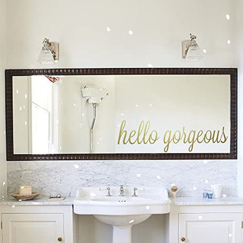 TOARTi Hello Gorgeous Wall Decor,Positive Mirror Decals,Inspirational Lettering Wall Sticker,Beautiful Gold Hello Gorgeous Vinyl Wall Decal for Women Bedroom Bathroom Home Decor