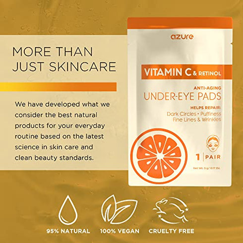 AZURE Vitamin C Brightening Under Eye Pads - Anti Aging, Lifting & Moisturizing Eye Mask Patches - Reduces Fine Lines, Wrinkles, Dark Circles & Puffiness - Skin Care Made in Korea - 5 Pairs