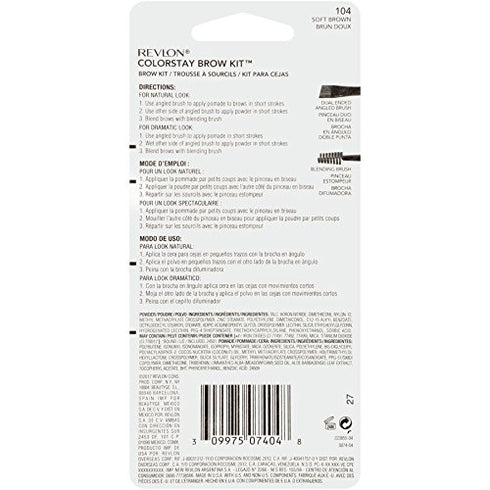 Eyebrow Kit by Revlon, ColorStay Brow Kit Eye Makeup with Longwearing Brow Powder, Pomade, Spoolie & Angled Brush Tip, 104 Soft Brown, 0.08 Oz