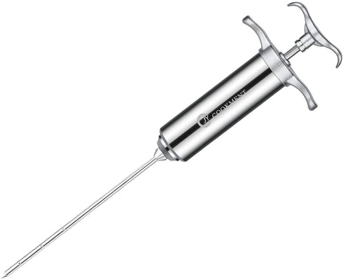 JY COOKMENT Meat Injector Syringe 2-oz Marinade Flavor Barrel 304 Stainless Steel with 3 Professional Needles 2 Cleaning Brushes and 4 Silicone O-Rings