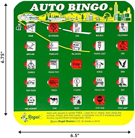 Green Auto Backseat Bingo Pack of 4 Bingo Cards Great For Family Vactions Car Rides and Road Trips