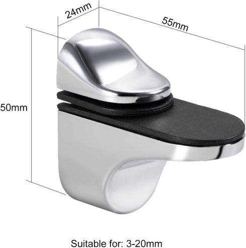 uxcell Glass Shelf Bracket Wall Mount Adjustable Zinc Alloy Bright Chrome Clamp for 3-20mm Thickness 4pcs