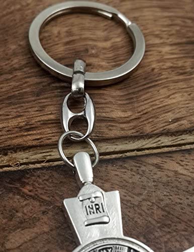 Saint Benedict Evil Protection Medal Metal Cross Keychain Faith Key Holder From Jerusalem Protective Benedictus Charm 3"