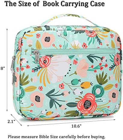 Bible Covers Bible Case for Women Girls Bible Book Carrying Bag Kids Scripture Case Church Bag Bible Protective with Handle Pockets Zippered Pocket (Green-Floral)