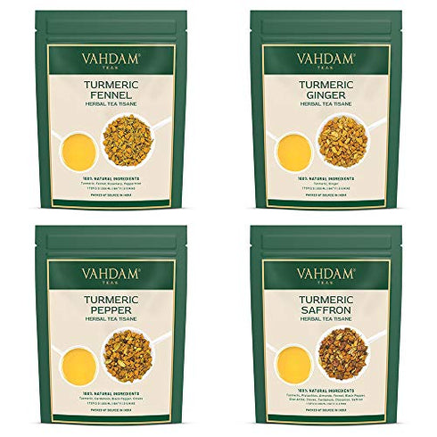 VAHDAM, Herbal Tea Sampler -10 TEAS, WONDER SPICE -Turmeric Spiced, Tulsi Tea, Fennel Tea, Citrus Ginger Tea, Saffron Tea, Turmeric Ginger Tea, Turmeric Pepper | Herbal Tea Variety Pack -Tea Gift