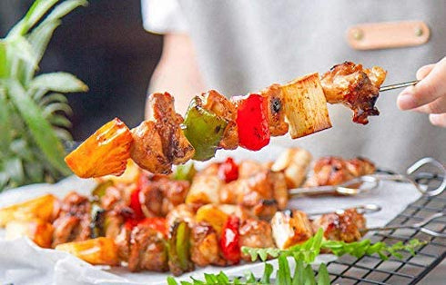 HONSHEN 8 Inch Stainless Steel Skewers,Roast goose needle Barbecue Skewers, BBQ Skewers, Shish Kebab Kabob Skewers 12 pcs