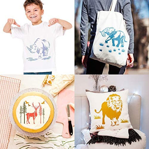 9 Pieces Animal Stencil Templates Reusable Animal Painting Stencil Bear Tiger Elephant Horse Lion Giraffe Zebra Rhino Deer Craft Drawing Template for Greeting Card Scrapbook Wall Art (8 Inch)