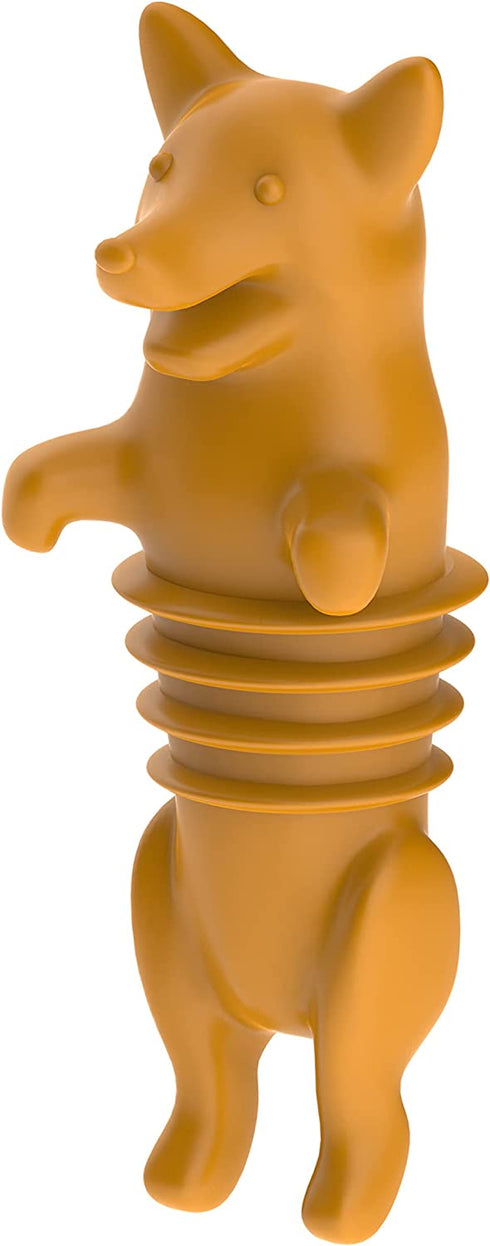 TrueZoo Corki Bottle Stopper, Corgi Animal Cork, Novelty Wine Stopper, Silicone, Set of 1, Orange