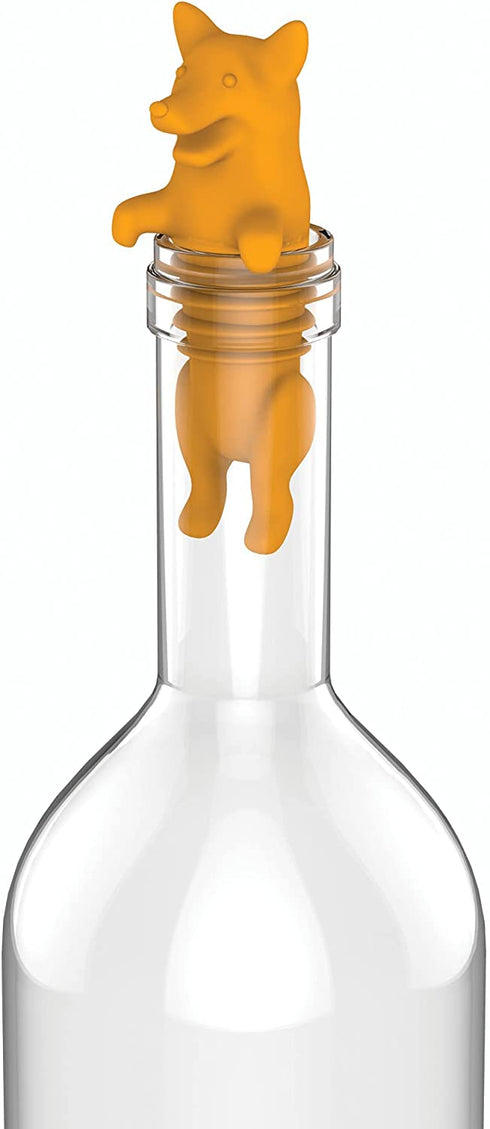 TrueZoo Corki Bottle Stopper, Corgi Animal Cork, Novelty Wine Stopper, Silicone, Set of 1, Orange