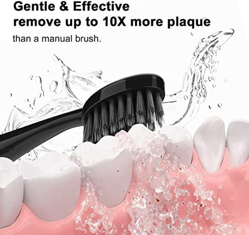 Replacement Toothbrush Heads for Burst Electric Toothbrush Adults with Dust Cover Caps, Soft Charcoal Bristles for Deep Cleaning, Plaque Removal and Whiting Teeth, 5 Counts, Black