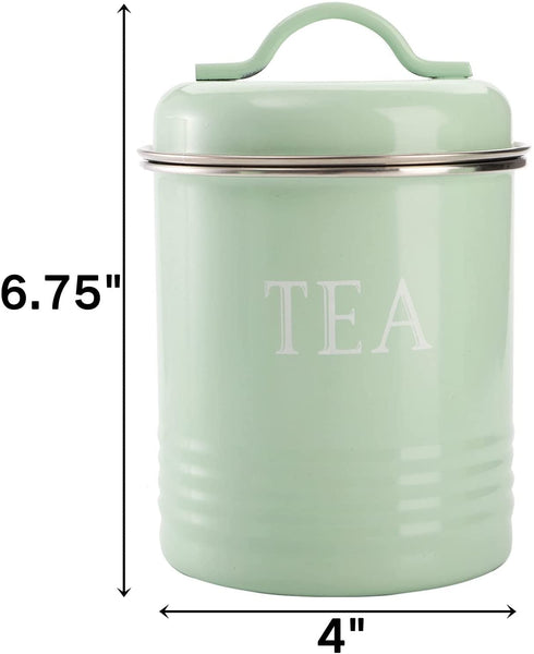 Fasmov 3 Pack Airtight Kitchen Canister Decorations with Lids, Turquoise Metal Rustic Farmhouse Country Decor Containers for Sugar Coffee Tea Storage, Green