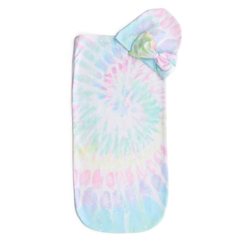 Itzy Ritzy Cocoon & Hat Swaddle Set, Cutie Cocoon Includes Name Announcement Card & Matching Jersey Knit Cocoon & Hat Set, Perfect for Newborn Photos, for Ages 0 to 3 Months, Rainbow Swirl Tie Dye