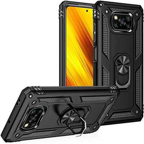 FLYME for Xiaomi Poco X3 NFC/Poco X3/Poco X3 Pro Case with Screen Protector(2 Pack), Telegaming Dual Layer Hybrid Tank Armor Case with Kickstand Shockproof Soft TPU & Tough PC Back Cover,Black