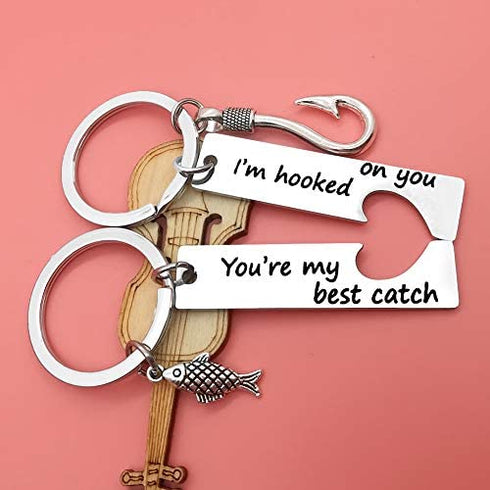 Couple Keychain Gift I'm Hooked on You You're My Best Catch Keychain His and Hers Jewelry Keychain Set Gift for Dad Couples Boyfriend Girlfriend Christmas Gift Valentine's Gift Anniversary Keychain Gift