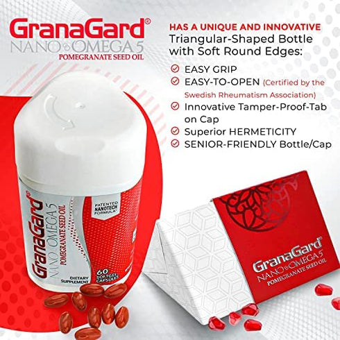 GranaGard Memory Supplement for Brain Omega 5 Nano Technology for Focus and Brain Booster, Antioxidant, 60 Memory Supplements for Brain Support, Pomegranate Extract