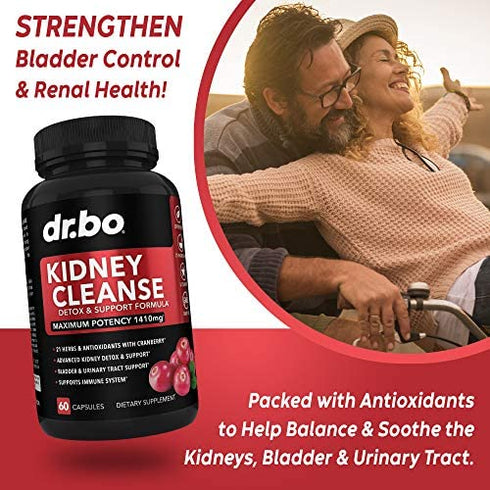 Kidney Cleanse Detox Support Supplement - Natural Cranberry, Juniper Berries, Buchu & Uva Ursi Extract to Help Repair Kidneys, Bladder Control & Urinary Tract Health - Herbal Renal Blend Formula Pills