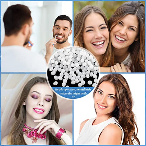 56 Pieces Synthetic Dental Acrylic Resin Teeth 50g Solid Temp Tooth Beads 23 Shade A2 Upper + Lower Denture for Halloween Makeup, DIY & Replacement for Filling Fix The Missing Broken Tooth