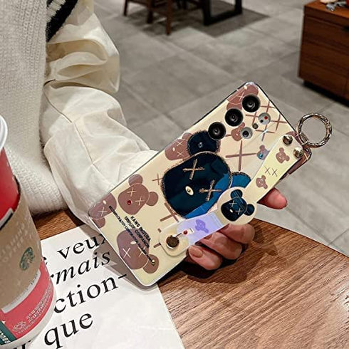 Lastma for Samsung Galaxy S21 Ultra Case Cute with Wrist Strap Kickstand S21 Ultra Case 5g Glitter Bling Cartoon IMD Soft TPU Shockproof Protective Phone Cases Cover for Girls and Women - X Bear