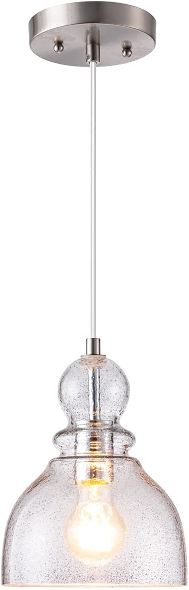 LANROS Farmhouse Mini Pendant Lighting with Handblown Black Sand Powder Glass Shade, Adjustable Cord Ceiling Light Fixture for Kitchen Island Hallway Kitchen Sink, Brushed Nickle, 7inch