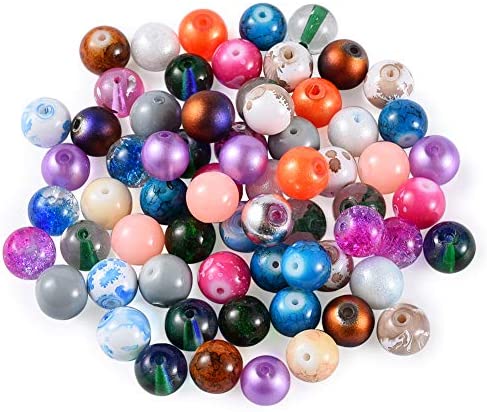 KISSITTY 200-Piece Mixed Painted Marble Design Glass Round Beads 10mm with 1.5mm Hole for DIY Jewelry Craft Making