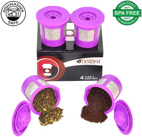 Reusable K Cups for Keurig 2.0 & 1.0 - Pack of 4 (Purple) - Easy to Clean - Universal Keurig Reusable Coffee Pods by Delibru