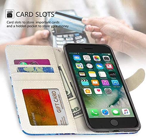 iPhone 7 Plus Case, iPhone 8 Plus Case, UrSpeedtekLive Wallet Case, Premium PU Leather Flip Case Cover with Card Slots & Kickstand for Apple iPhone 7 Plus (2016) / iPhone 8 Plus (2017)-Peacock