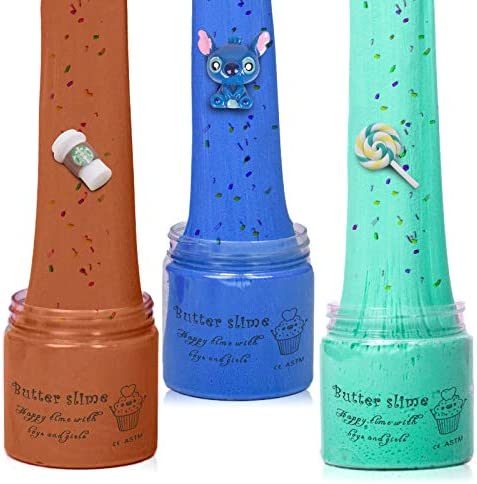 WUHUANIU Slime Kit with 3 Pack Butter Slimes,Candy Slime,Latte Slime and Blue Stitch Slime,Scented Slime Kit for Girls and Boys ,Super Soft and Non Sticky DIY Surprise Slime