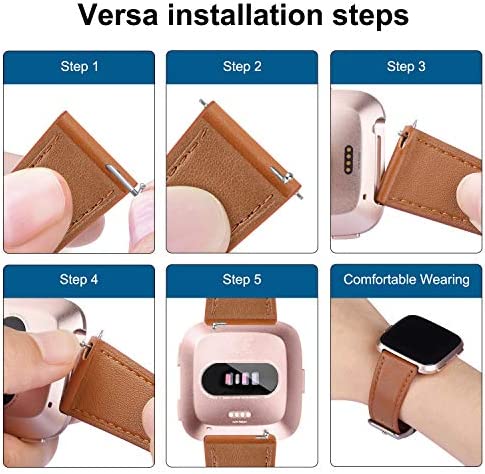 POHNUI 3 Pack Leather Bands Compatible with Fitbit Versa 2/Versa/Versa Lite/Versa SE for Women Men, Adjustable Soft Leather Replacement Strap Wristband for Fitbit Versa Smart Watch
