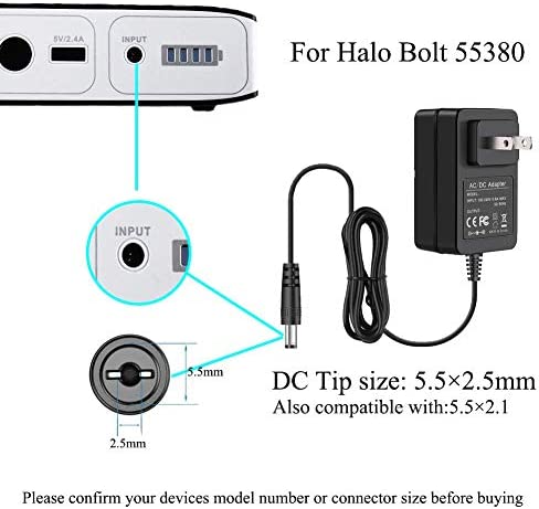 Replacement Halo Bolt Charger Cord, 14V Wall Adapter for Halo Bolt 57720, Halo Bolt 58830, Halo Bolt ACDC Wireless, Bolt Air Portable(126510) Car Jump Starter Charger