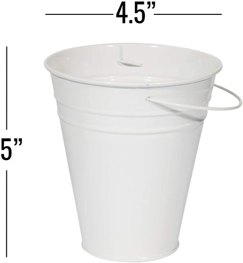 Houseables Galvanized Buckets, Metal, White, 4.5" W x 5" H, 12 Pack, Tin, Party Supplies, Mini Toy Container, Decorative Bucket With Handle, For Candy Bars, Crafts, Vase, Favors