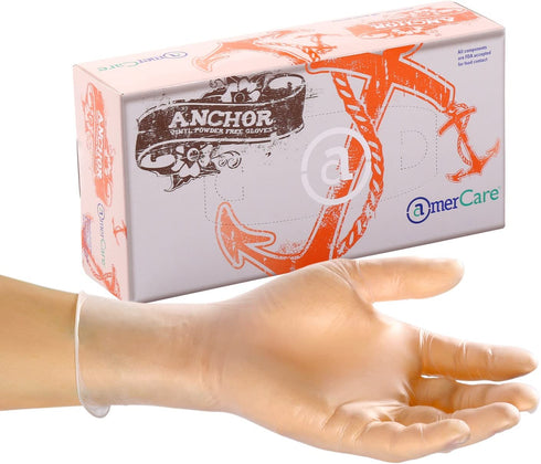 AMERCARE Anchor Vinyl Gloves XL Powder and Latex-Free (100 Pack)