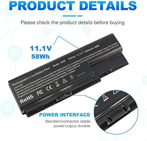Laptop Battery for Gateway NV73 NV74 NV78 5920G NV79, for Acer AS07B31 AS07B51 AS07B41 AS07B42 AS07B32 AS07B61 AS07B71 AS07B72 AS07B52 ICL50 ICY70 ICW50, Acer Aspire 5920 5315 5520 6930 7520 7720