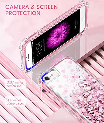 Caka Case for iPhone SE 2020, iPhone 7 8 SE 2020 Glitter Case with Built-in Screen Protector for Girls Women Girly Liquid Cover Shockproof Case for iPhone 6 6s 7 8 SE 2020 2022 (Rose Gold)