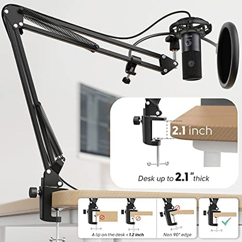 FIFINE Studio Condenser USB Microphone Computer PC Microphone Kit with Adjustable Scissor Arm Stand Shock Mount for Instruments Voice Overs Recording Podcasting YouTube Karaoke Gaming Streaming-T669