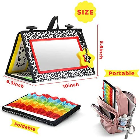 KUANGO Tummy Time Mirror Toys for Babies, High Contrast Activity Montessori Newborn Toys, Black and White Baby Toys 0 3 6 12 Sensory Infant Toys 0-3 Months